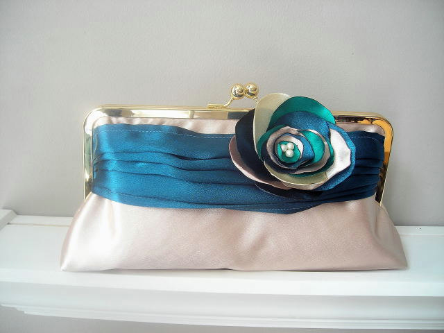 Modern Bride - Peacock Satin Bridal Clutch - Made To Order -customized In Your Own Wedding Colors